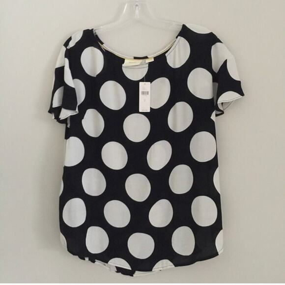 Anthropologie Alexa Polka Dots Flutter Sleeve White Black Top Women’s Size 6 NWT - Picture 3 of 5